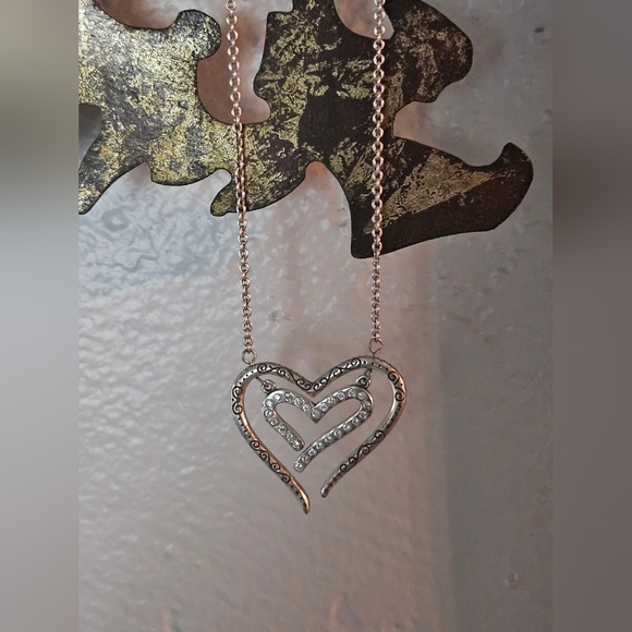 Brighton Love Struck Double Heart Crystal Scroll Necklace - Picture 1 of 7